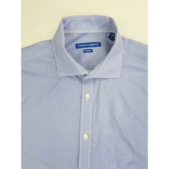 Vince Camuto Slim Fit Spread Collar Size 16 32-33 Mens Blue White Pattern Shirt - Picture 1 of 10
